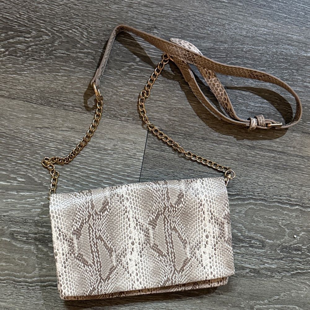 Urban Expressions Snake Print Crossbody Bag - Taupe and Gold